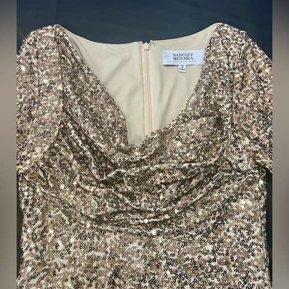 NWT Badgley Mischka | Gold Sequined Party Mini Dress or Tunic Top | Size Small - Picture 7 of 11